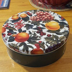 Vintage Metal Storage Tin with Fruit Lid 10" x 4"